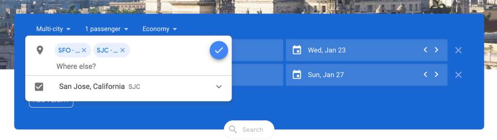 searching multiple cities on google flights