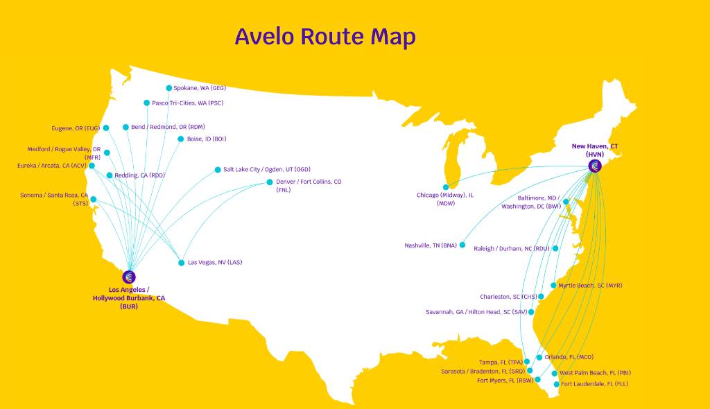 Avelo route map. 