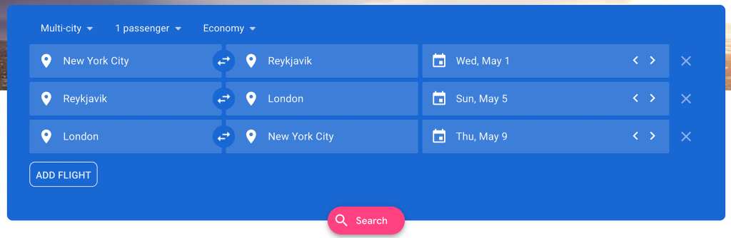 multi-city search on google flights