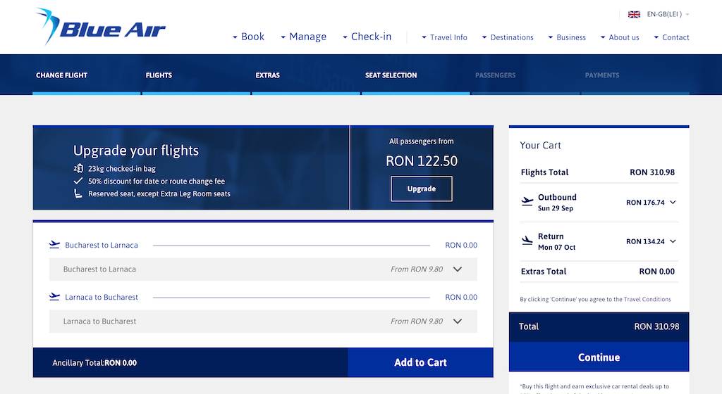 screenshot of booking Blue Air flight.