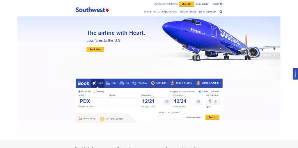 finding the low fare calendar on Southwest
