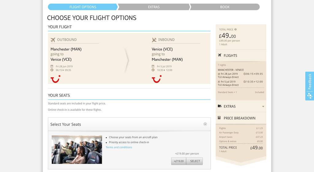 screenshot of booking TUI flight.